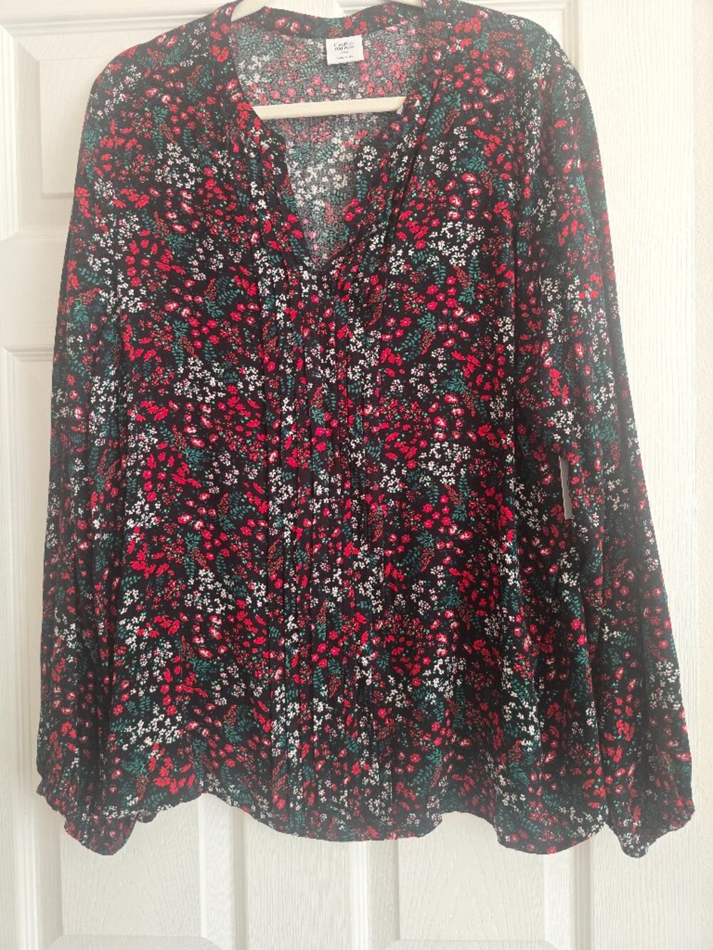 Croft & Barrow Red/Green Airy Blouse XXL NWOT